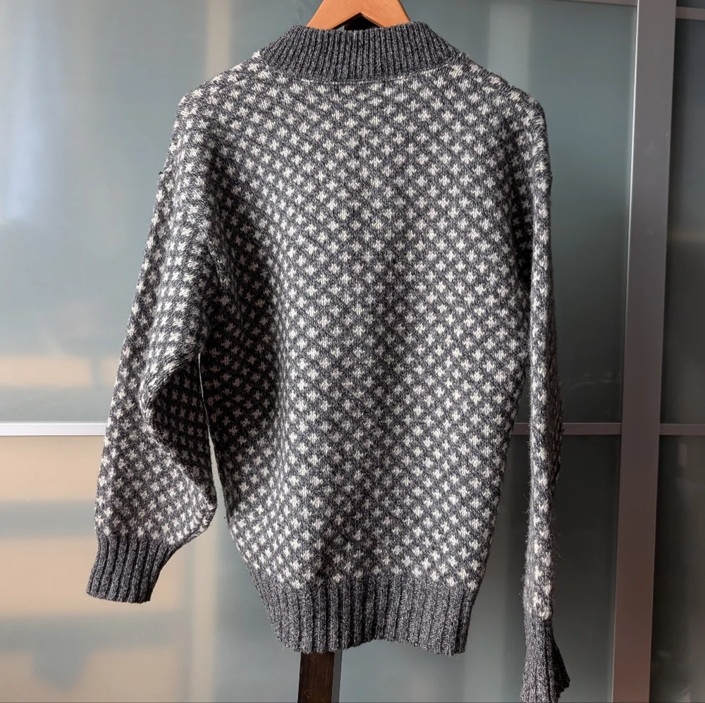 📼🐑Vintage Eddie Bauer Birds Eye Knit Crewneck Henley Sweater - Medium - Picture 12 of 12